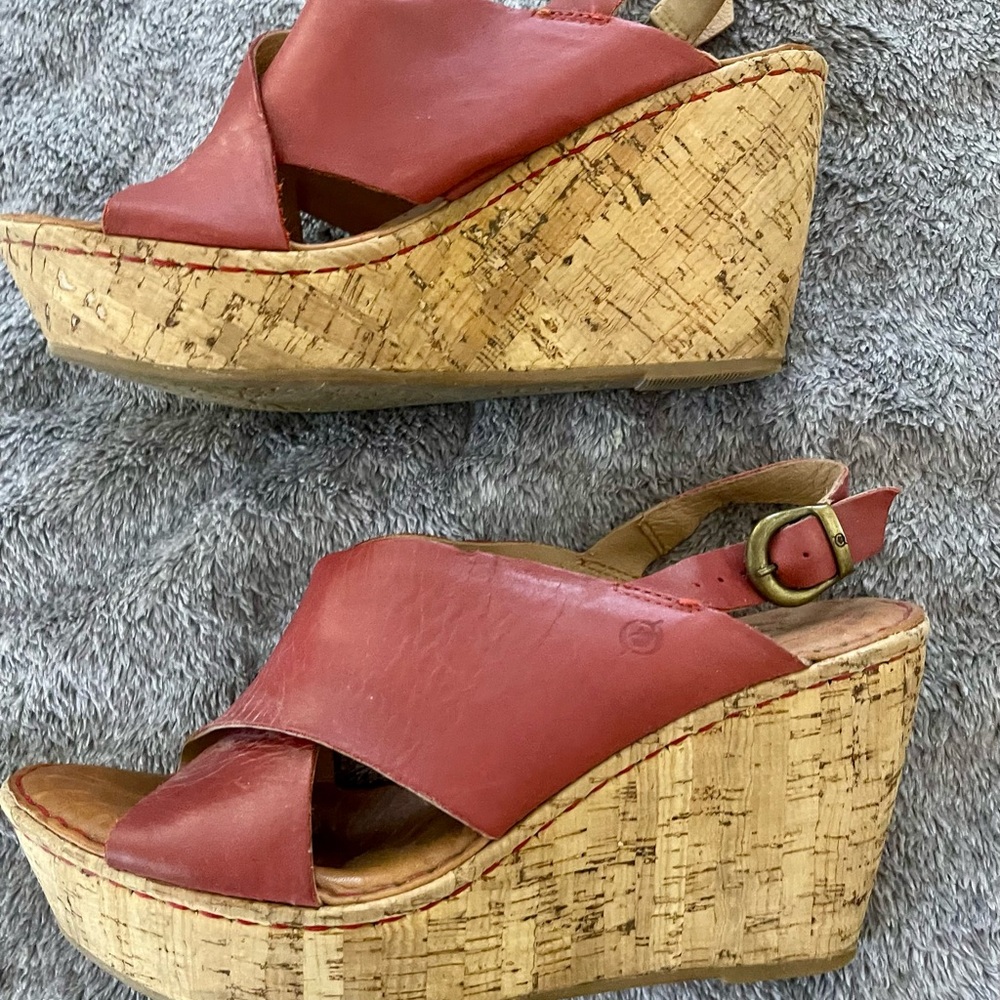 Born Red Leather Wedge Sandals